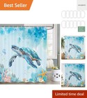 Turtle Shower Curtain - Underwater Animal Seashell Jellyfish Tropical Fish Sh...