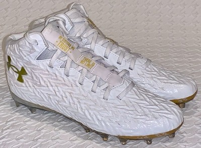 UNDER ARMOUR Spotlight Clone White Met Gold Molded Football Cleats Womens Sz 8