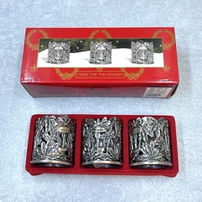 Vintage Set Of 3 Home For The Holidays Pewter Mini Holly Votives in Box 1995