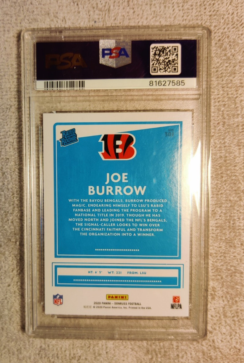2020 Panini Dontuss #301 Joe Burrow Rookie/ GEM MT PSA 10 view 2
