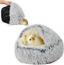 Soothing Guinea Pig Hideout, Doughnut Bed with Hooded Cover, Grey