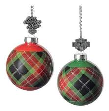 Harley-Davidson Holiday Plaid Bar & Shield Ball Christmas Tree Ornament Set of 2