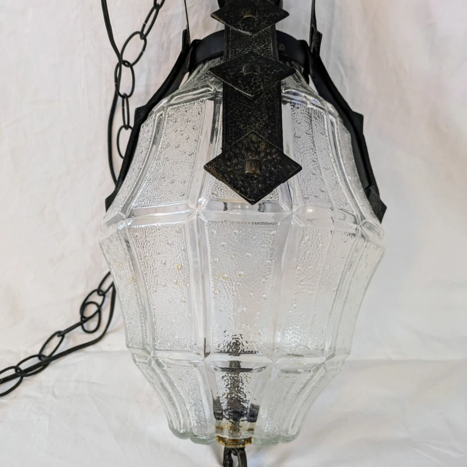 Vintage Chandelier lamp pendant Handmade Glass Blown Caged - Image 3 of 4