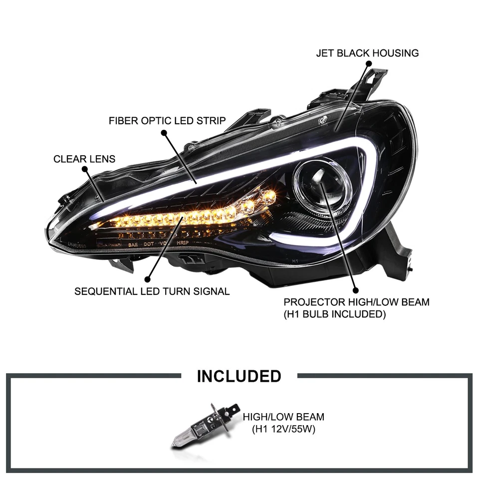 Projector Headlights Fits 2012-2016 Scion FR-S LED Sequential Signal Jet Black — 第 3/4 张图片