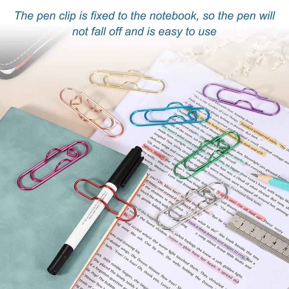 Soporte para clip para bolígrafo para cuaderno, 6 piezas clips para bolígrafo de metal corazón, plateado Foto 3 de 4