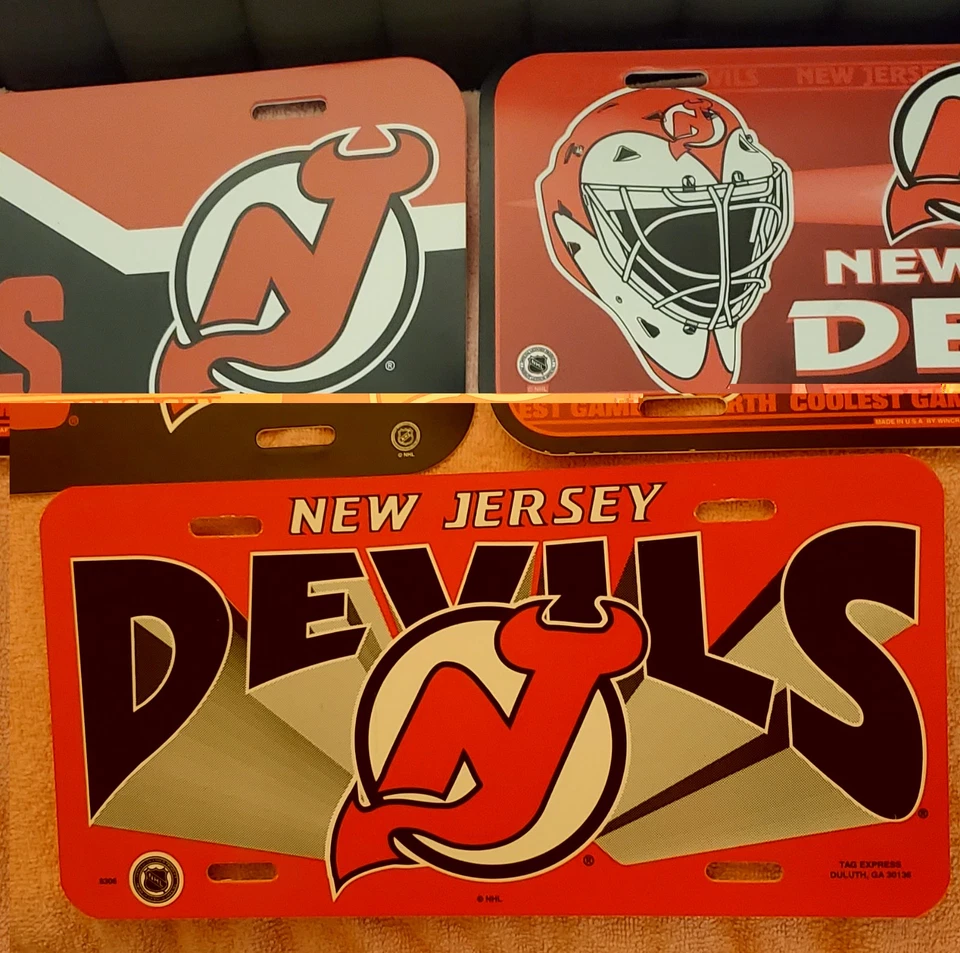 Lote de matrículas de los New Jersey Devils (3) etiqueta Wincraft Express usada 12x6 envío gratuito Foto 4 de 4