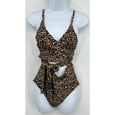 Aerie Swimsuit Medium One Piece Wrap Animal Print Tie Monokini stretch Brown