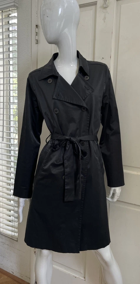 EILEEN FISHER ¡NUEVO! Gabardina metálica con cinturón de carbón doble botonadura forrada M Foto 2 de 4