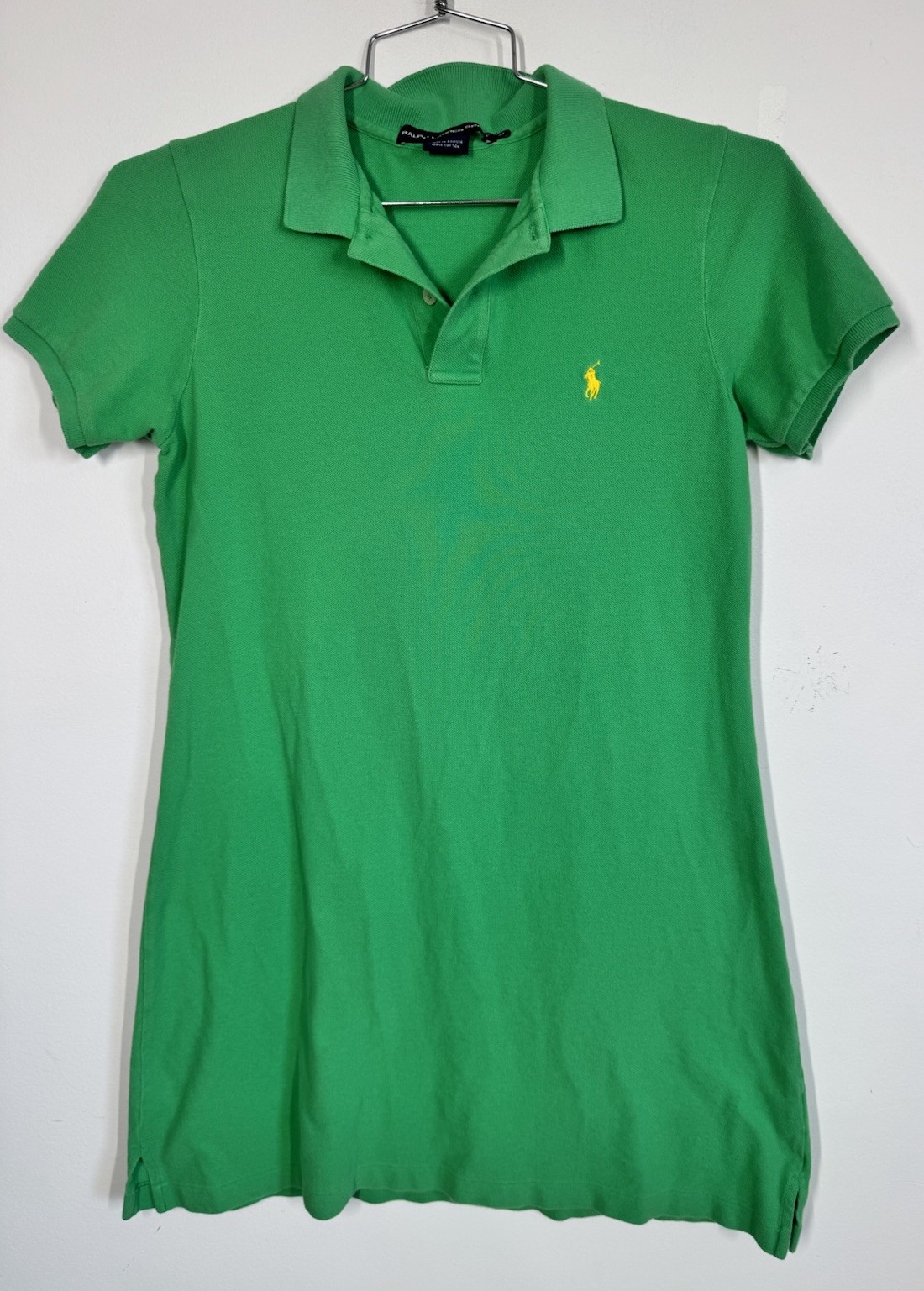 VTG Y2K Ralph Lauren Sport Women's L Cotton Polo Shirt Dress Kelly Green Preppy