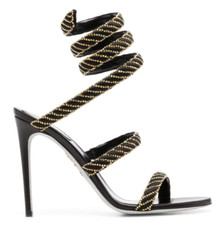 Rene Caovilla Cleo Black Sunshine Crystal Ankle Wrap Strap Sandal Heel Pump 37.5