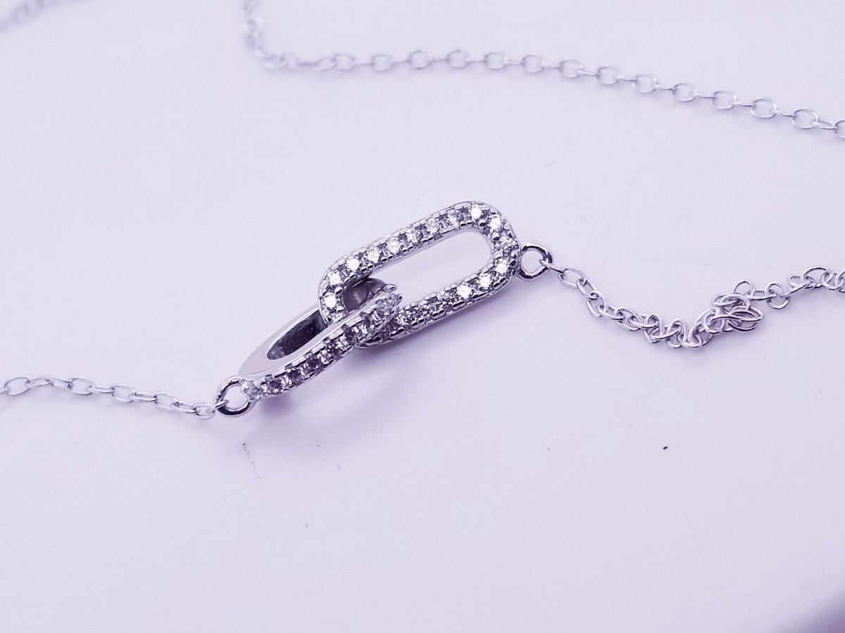 Caitlyn Minimalist Pave Linked Pendant Necklace - Sterling