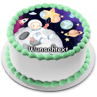 Weltall eßbar Tortenaufleger  Party Deko personalisiert Geschenk Astronaut Raket