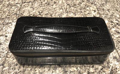 Vintage Black Glossy Crocodile Zip Around Jewelry Case UK