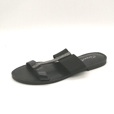 Soda Womens Embellished Slide Sandal Black Double Strap Rhinestones Flat 
