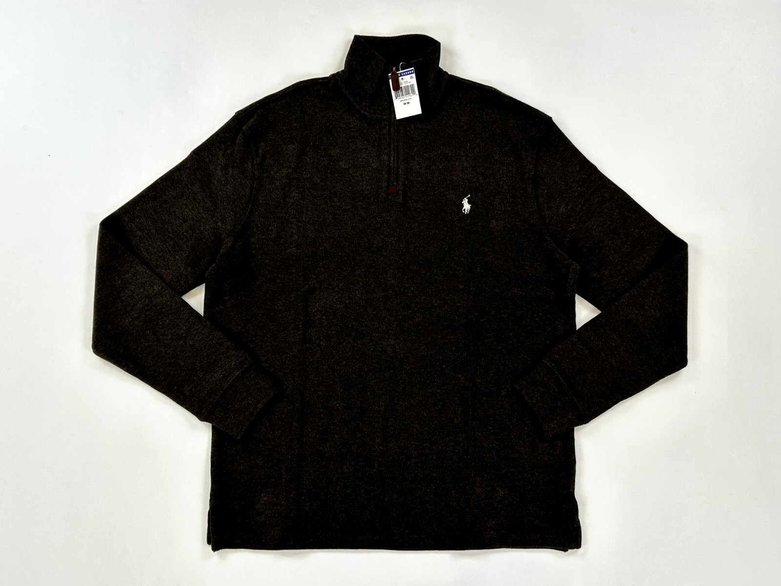 Поло Ralph Lauren с длинным рукавом на молнии 1/2 - Коричневое (Белое) - Размер: Средний