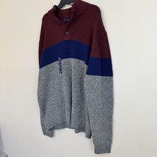 NWT IZOD Color Block Striped Button Mock Neck Knit Sweater Size L