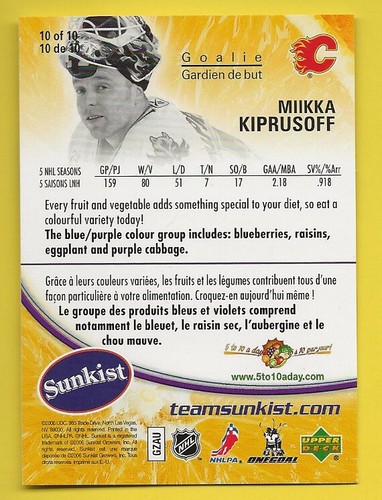 2006-07 Upper Deck Sunkist Miikka Kiprusoff - Picture 2 of 2