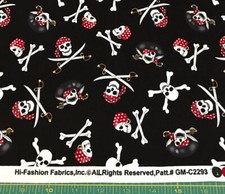 Skull, Swords and Crossbones 100 cotton fabric sold by the yard 851