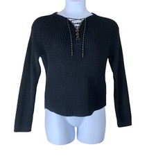 Vintage Sweater Tommy Hilfiger Made in Japan Size Large Lace Up Neckline Black