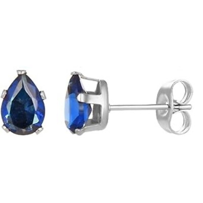 Ohrstecker 2 ct. Birnenform echter Saphir in Sterlingsilber