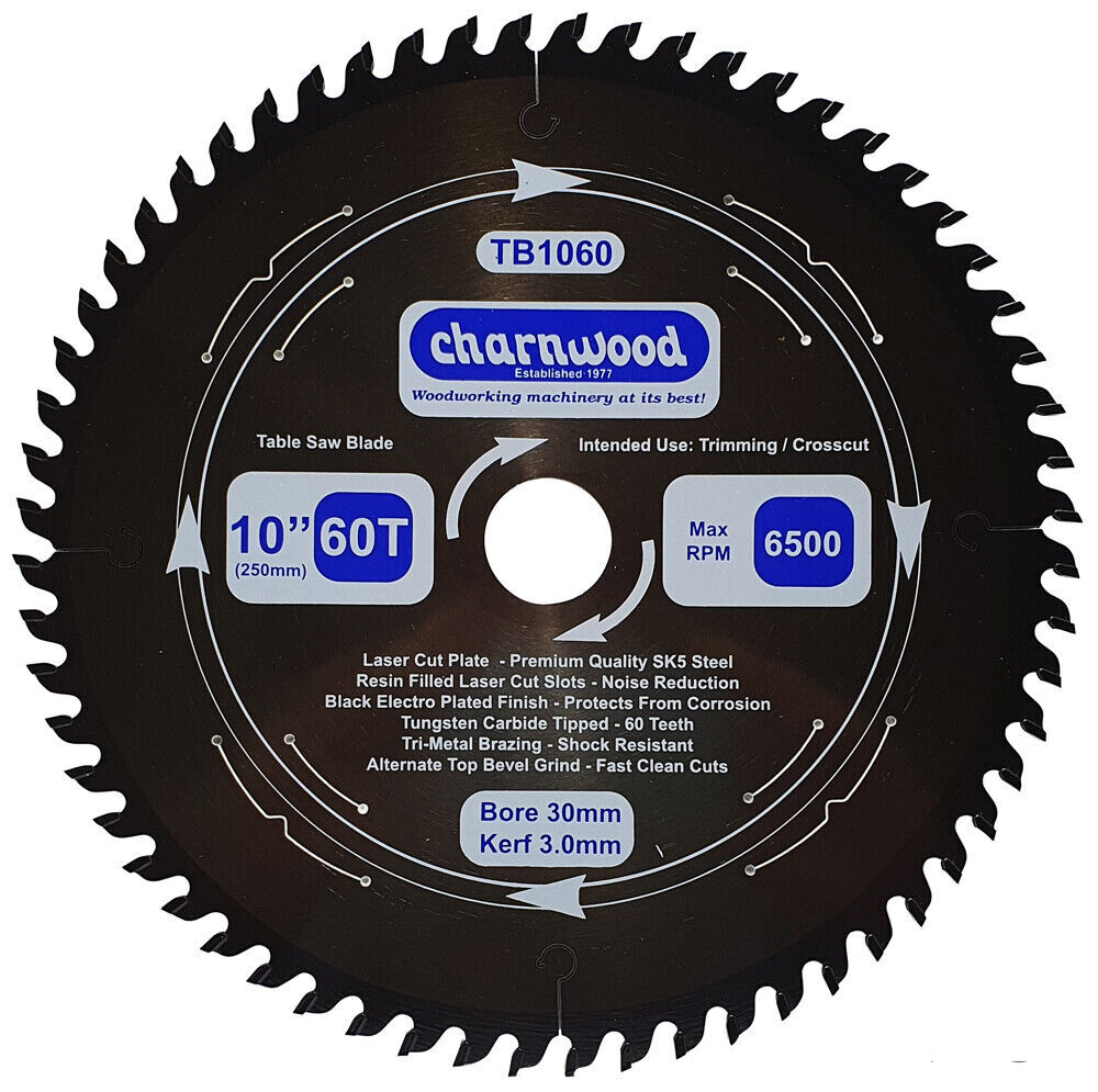 Charnwood TB1060 Low Noise Circular Saw Blade 250 x 30mm x 60T x 3.0k TB1060