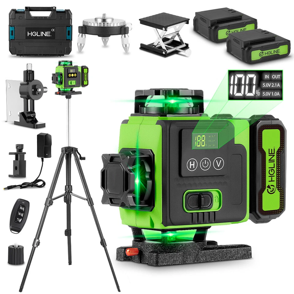 HGLINE 2025 4D 16 Lines Laser Level 360° Green Auto Self Leveling Rotary Cross Measure