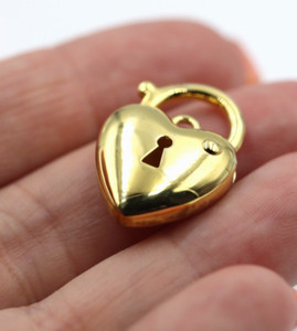 Authentic Sterling Silver 925 Gold Plated Bubble Heart Padlock Pendant 18mm -Free Post