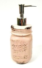 NEW 16 OZ MASON CRAFT PALE PINK GLASS JAR SOAP,LOTION DISPENSER,SILVER PUMP