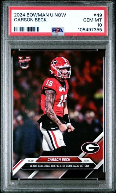 2024 Bowman U Now #49 Carson Beck - OT Victory PSA 10