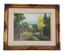 VINTAGE OIL ON CANVAS PAINTING IMPRESSIONIST LANDSCAPE FOREST SCENE SIGNED