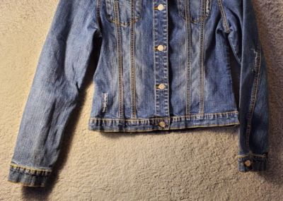 Yuka Jean Jacket L Blue Denim Lg Sleeve Destressed Embellished | eBay