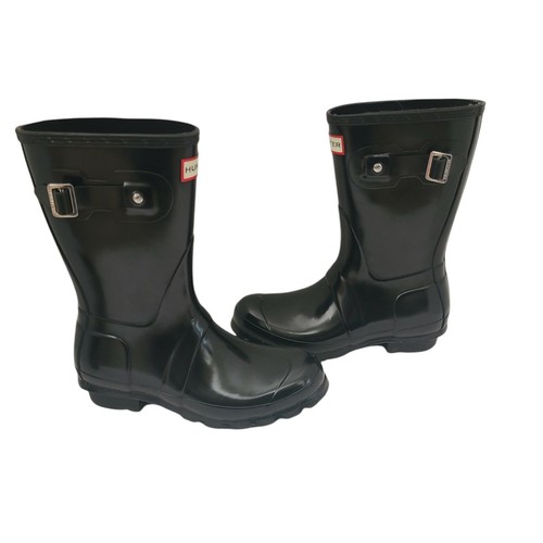 glossy black rain boots