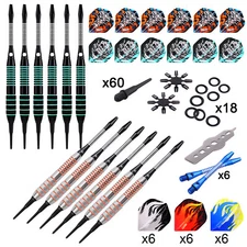 18g Soft Tip Darts Set with Black＆Sliver Barrels+Aluminum Shafts+30pcs Flights