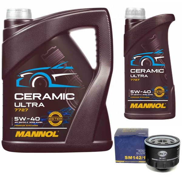MotoröL Set Mannol 5W-40 Ceramic Ultra 6 Liter + ÖLfilter FüR Opel Renault 1.9-image