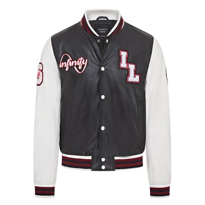 Herren schwarz Baseball Lederjacke Patch Abzeichen Uni College Bomber Letterman