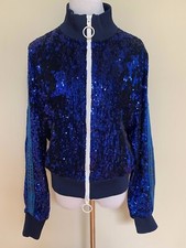 Off White C/o Virgil Abloh Blue Sequin Logo Tape Track Jacket Sz 44 Us 8 $1650