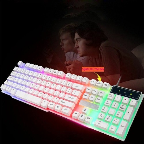 keyboard wireless Colorful Crack LED Illuminated Backlit USB Wired Rainbow Gamin - Picture 6 of 9