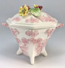 Italian Zanolli Covered Candy Dish Jar Strawberrries Pink Floral Italy Vintage