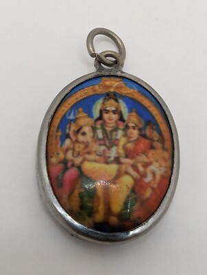 Lord Shiva, Parvati And Ganesh God Family OM Mantra Pendant Amulet Charm. 1.5''