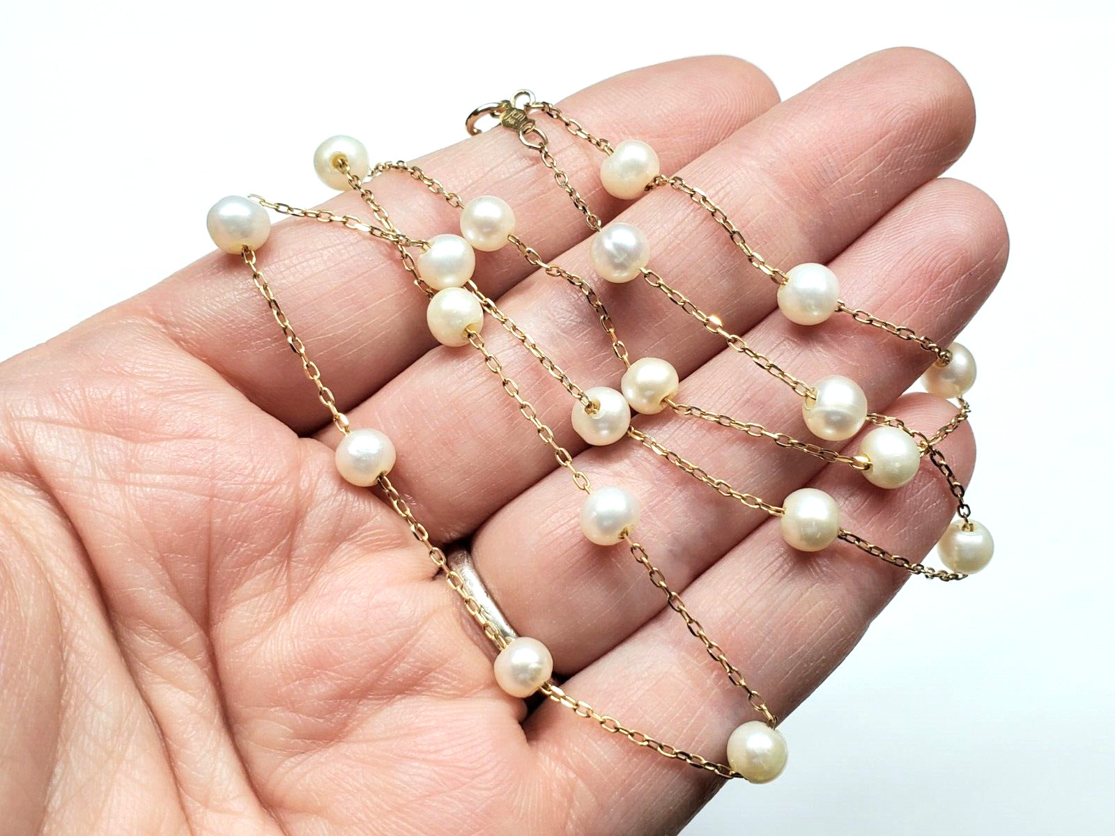 14k Yellow Gold Jcm 14k Necklace Estate 14K Gold And Pearl Rope