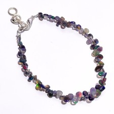 12.8 Ct. Natural Fire Black Ethiopian Opal Smooth Beads Bracelet 6-7" A-2015