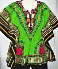 Advance Womens Top Shirt Dashiki Cotton Elastic Retro Free Size L XL Green