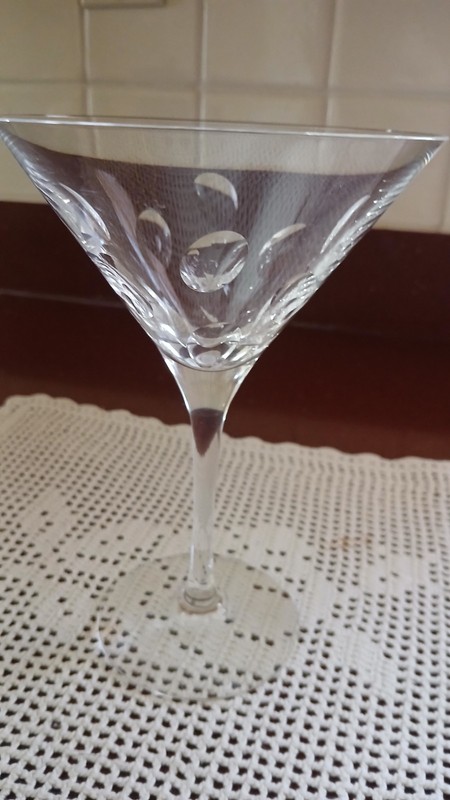 Signed Christofle Cluny French Crystal Martini Cocktail Glass Bubble Pattern
