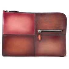 Berluti Nino TGM Calligraphy Clutch Bag Size TGM Leather Brown