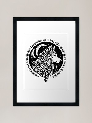 Schwarzer Stamm Wolf heulender Mond - Mi gerahmtes Wandbild Poster Leinwanddruck Bild