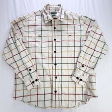 Orvis Heavy Weight Flannel Classic Fit Cream Plaid Shirt Cotton Men s Size XL