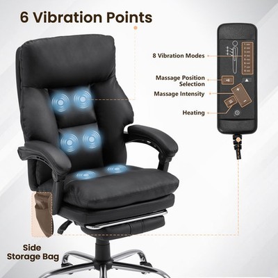 heated massage office chair with 6 vibration points Heated Massage Office Chair with 6 Points Vibration, Reclining Ergonomic  Desk Chair with Footrest for Extra Comfort, PU Leather High Back Executive main image 1
