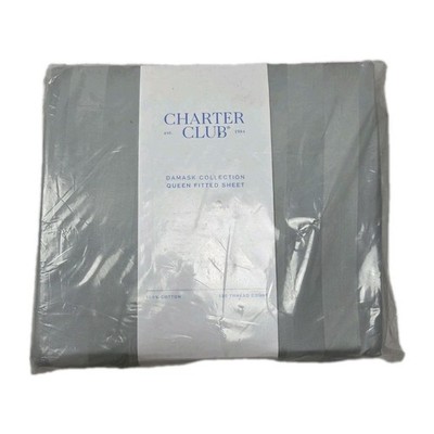 Charter Club Queen Fitted Sheet Stripe Cotton 550-Thread Count Vapor 
