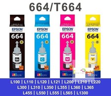 Genuine Epson 664 Ink Bottle T664 Black Cyan Magenta Yellow 70ml EcoTank Printer