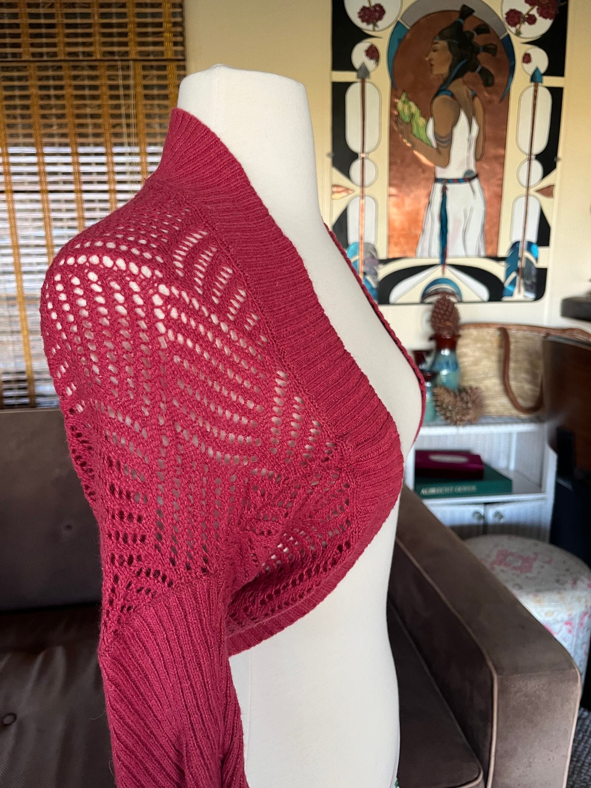 Bolero vintage Y2K, recorte, encogimiento de hombros, tejido suave pelo de ramio y conejo, Cottagecore, XS